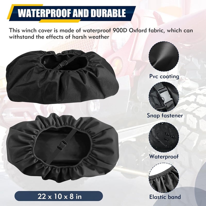 LBCSO Heavy Duty 900D Oxford Winch Cover Waterproof Dustproof, for 8500-17500 lb Winches, Universal Weatherproof Protective Cover for Jeep Wrangler, Truck, ATV, Off-Road Vehicles & Trailers - Image 2